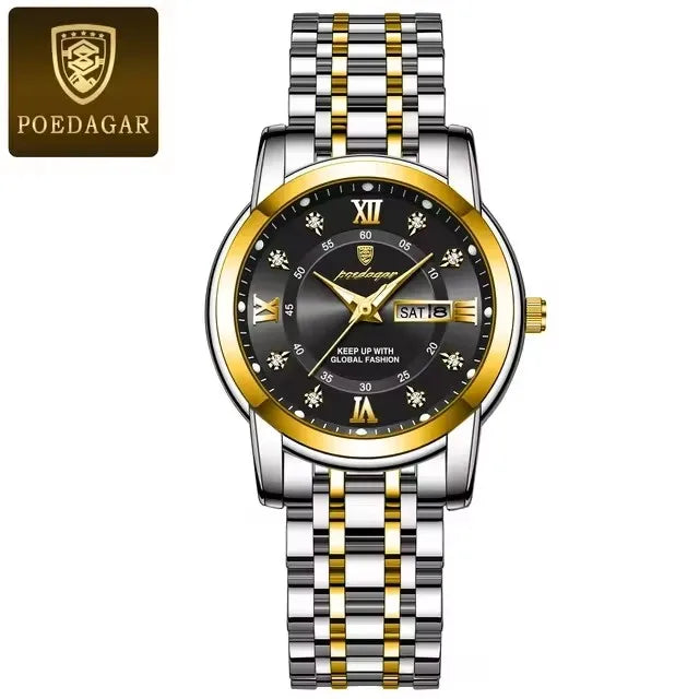 POEDAGAR 769 Women Wristwatch Luxury Quartz Ladies Watch Waterproof Stainless Steel Luminous Date Week Women's Watches Clock