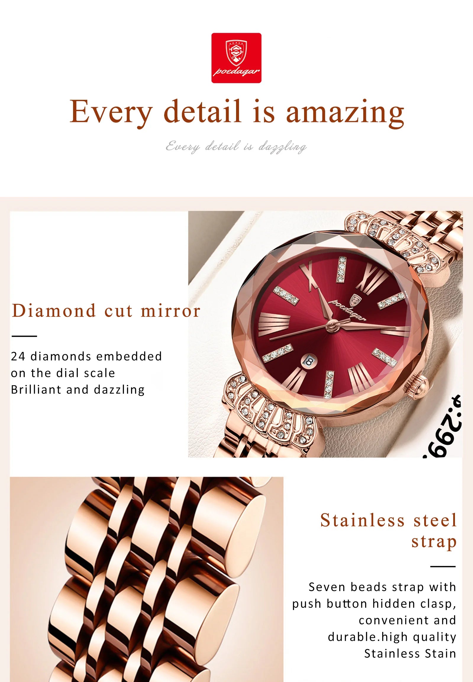 POEDAGAR Woman Watch 766 Luxury Quartz Wristwatch High Quality Diamond Bracelet Steel Ladies Watches Relogio Feminino