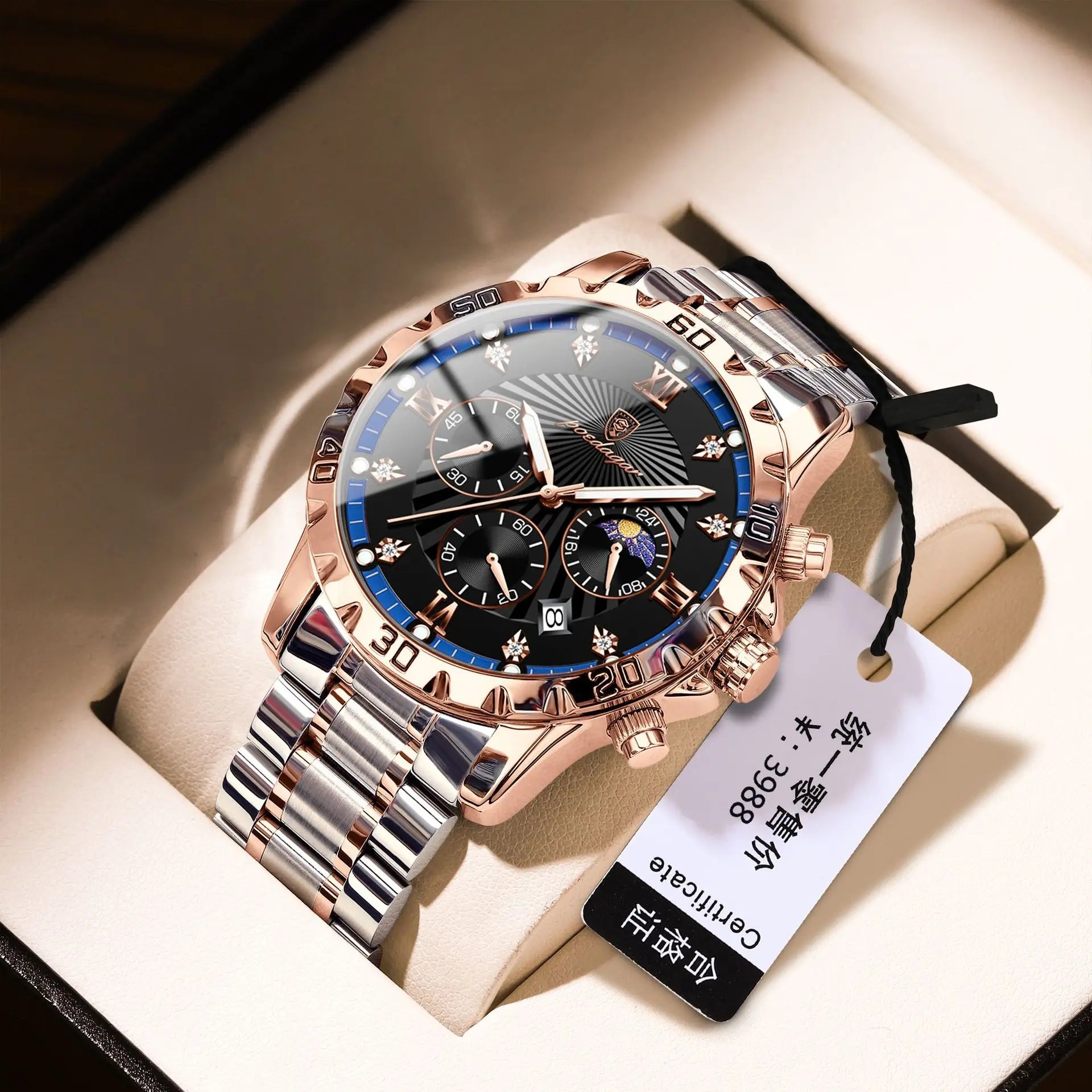 POEDAGAR Luxury Watch for Men Waterproof Luminous Chronograph Date Man Wrist Watch Stainless Steel Quartz Men's Watches 965