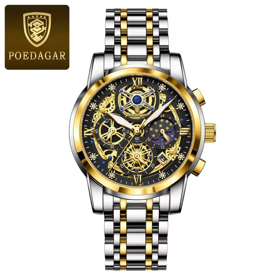 POEDAGAR 984 Top Brand Business Stainless Steel Belt Fashion Men's Watch 30M Deep Waterproof Auto Date Japan Quartz Male Watches