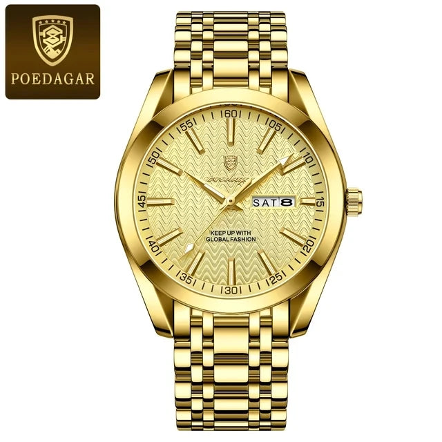 POEDAGAR 962 New Luxury Sport Wrist Watch for Man Waterproof Luminous Date Men Watch Quartz Stainless Steel Men's Watches Male