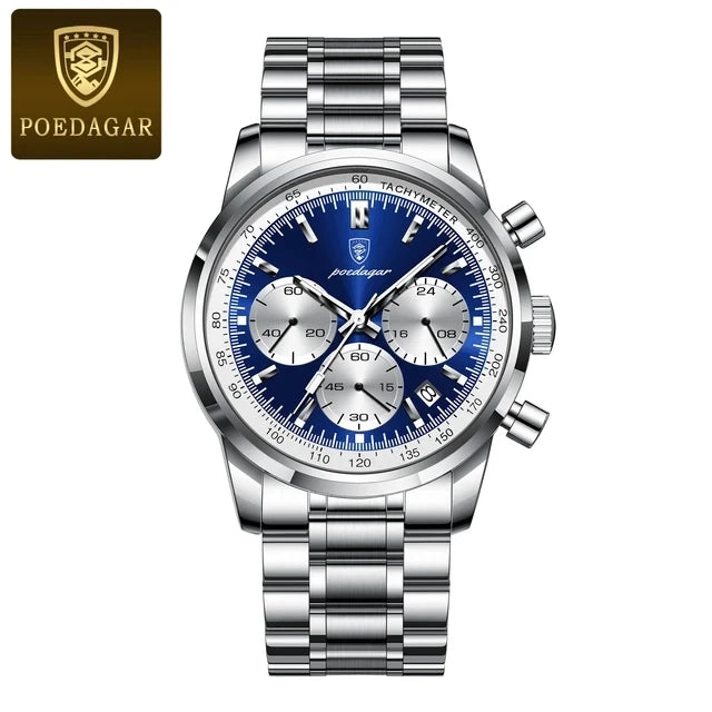 POEDAGAR 921 New Luxury Men Watch Waterproof Luminous Chronograph Date Stainless Steel Watch for Men Quartz Men's Watches Reloj