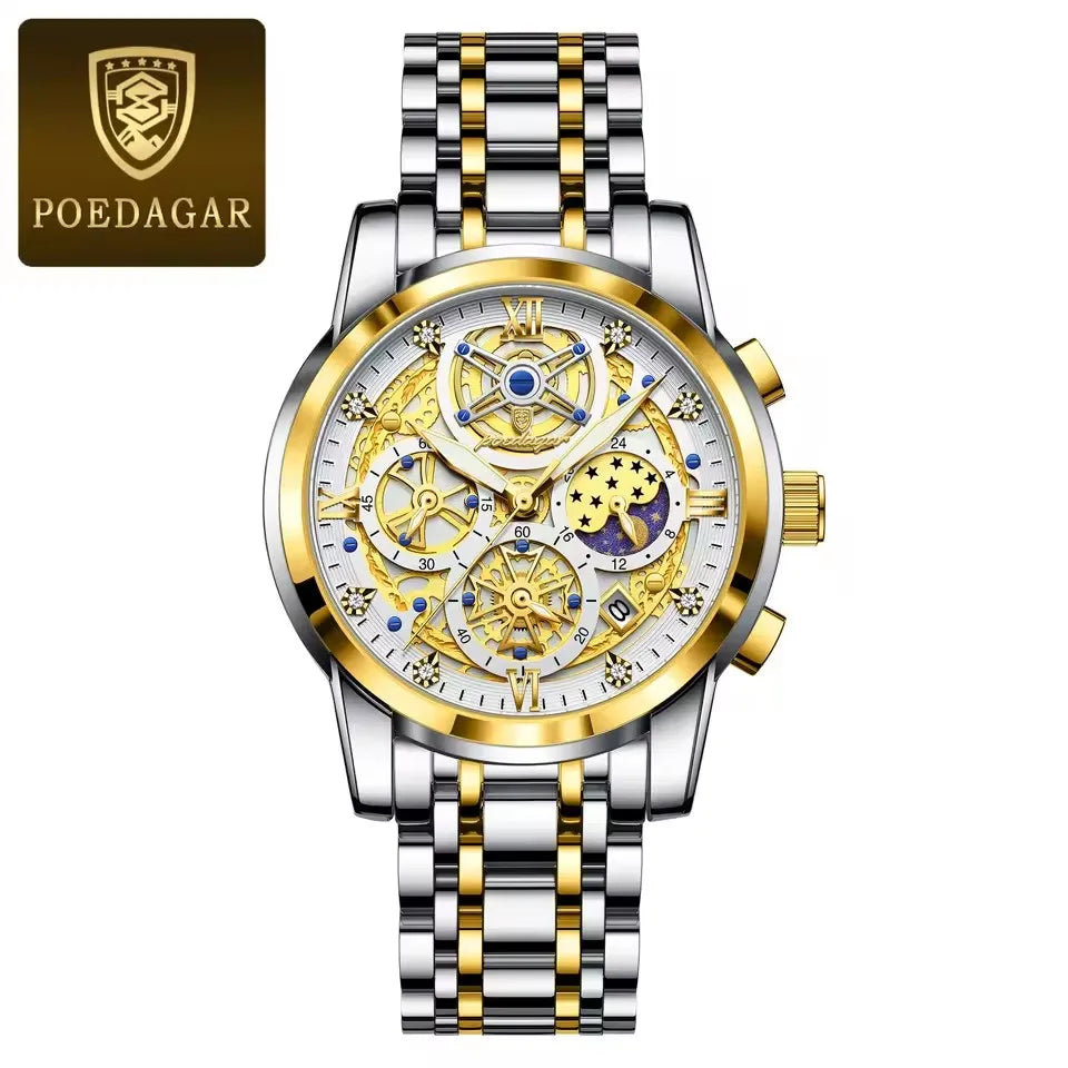 POEDAGAR 984 Top Brand Business Stainless Steel Belt Fashion Men's Watch 30M Deep Waterproof Auto Date Japan Quartz Male Watches