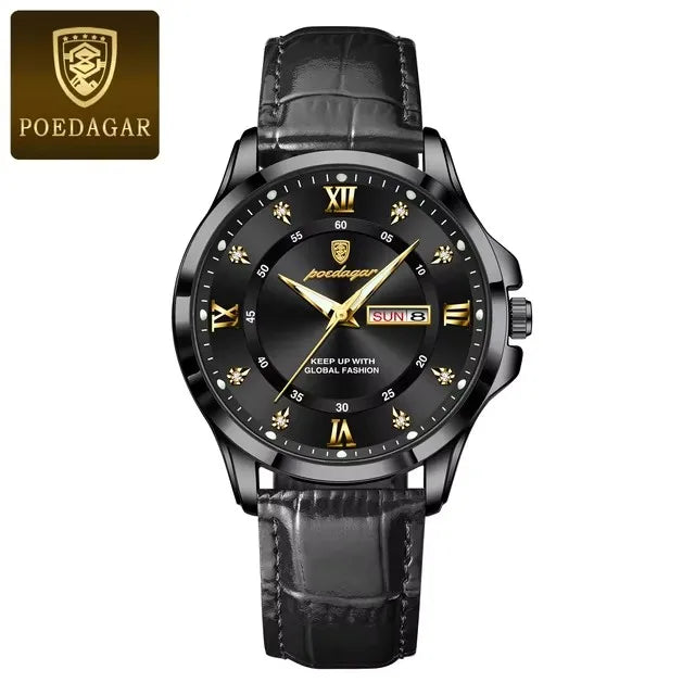 POEDAGAR 855 Watches Men Brown Genuine Leather Quartz Movement New Arrival Waterproof Luminous Casual Business Luxury Wristwatch