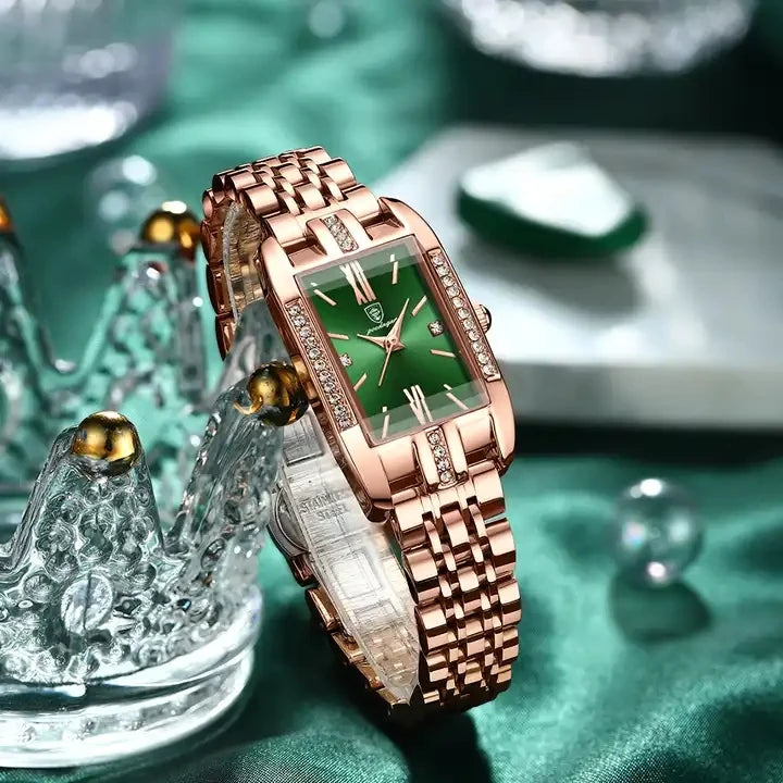 POEDAGAR 365 Woman Diamond Watch Luxury Rose Gold Rectangle Waterproof Quartz Women Watches Stainless Steel Bracelet Clock Girl