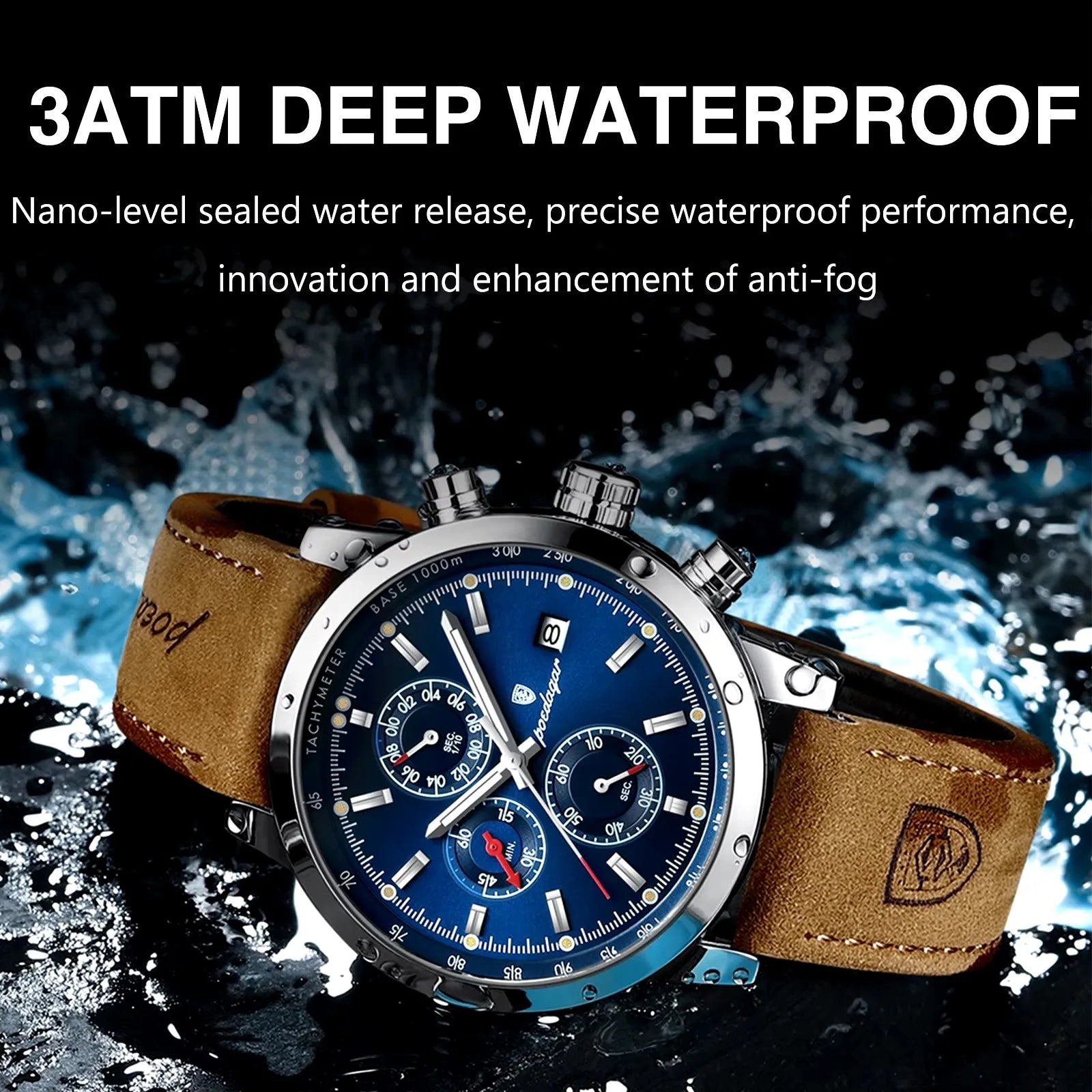 POEDAGAR 932 NewLuxury Wristwatch for Man Waterproof Luminous Chronograph Men Sports Leather Quartz Watches  Reloj
