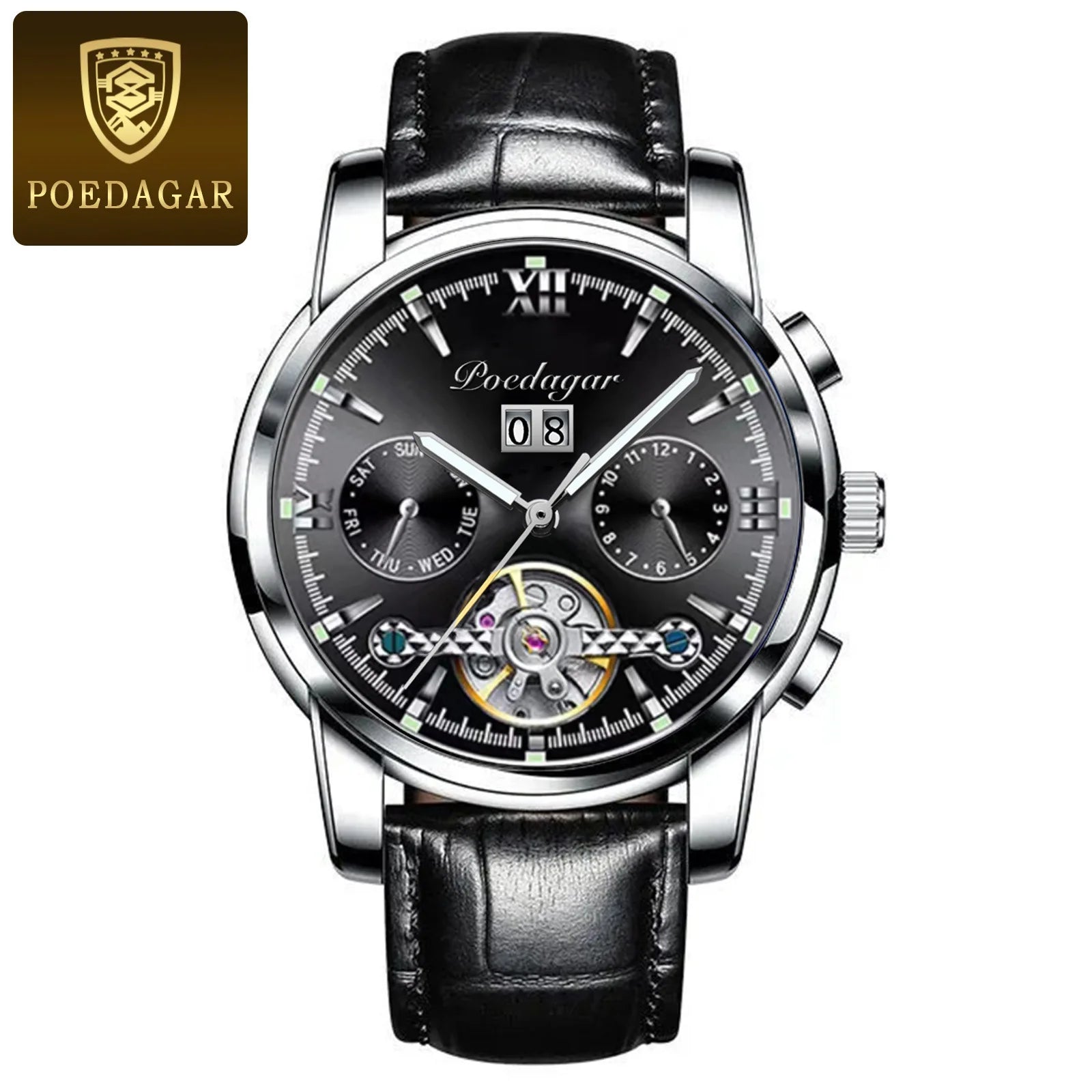 POEDAGAR Automatic Watch Men 8051 Relogio Masculino Classics Tourbillon Mechanical Watches Waterproof Luminous Man Wristwatches