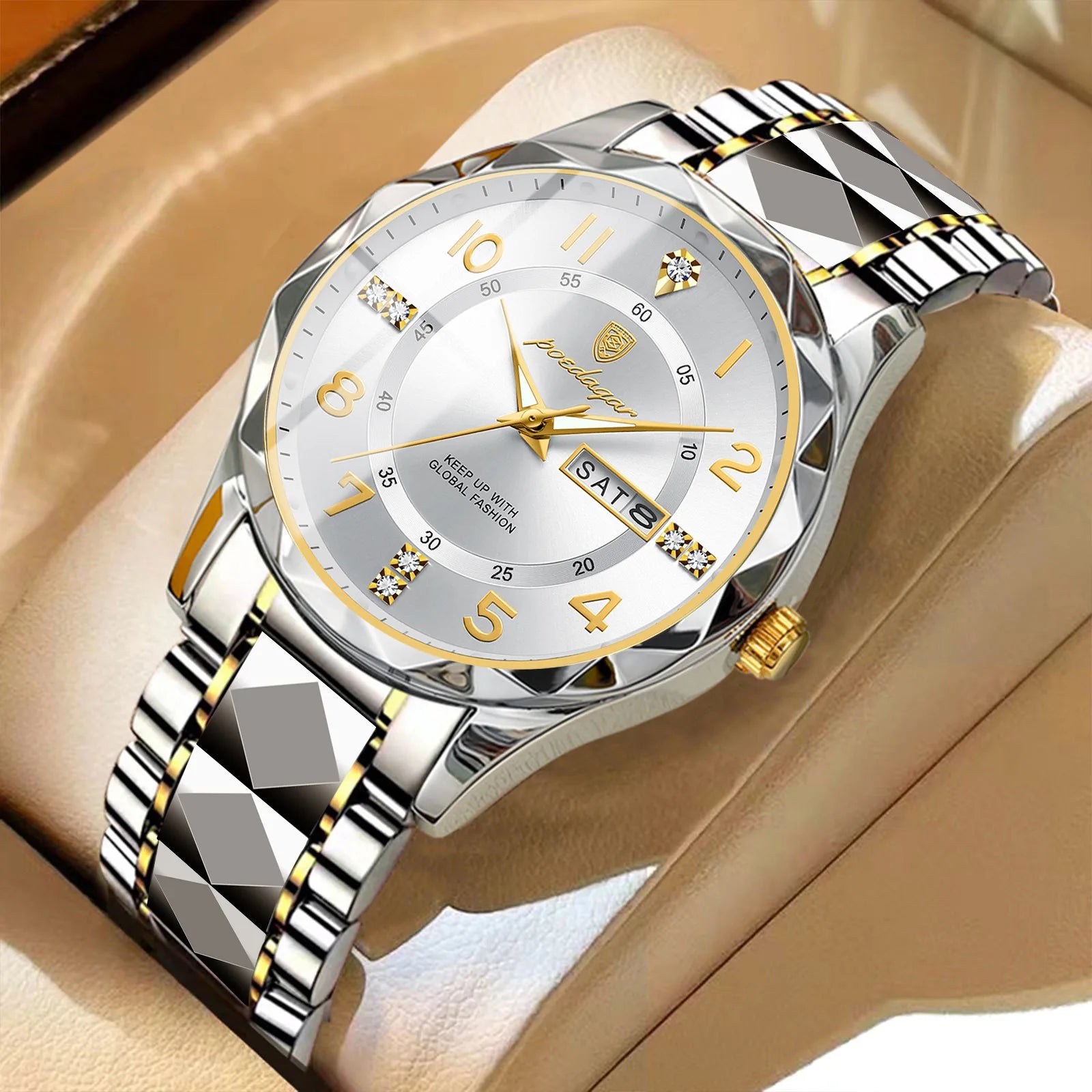 POEDAGAR Stainless Steel Watch Men Week Calendar Display Quartz Watches Simple Sport Waterproof Man Bracelet Luxury Wristwatches