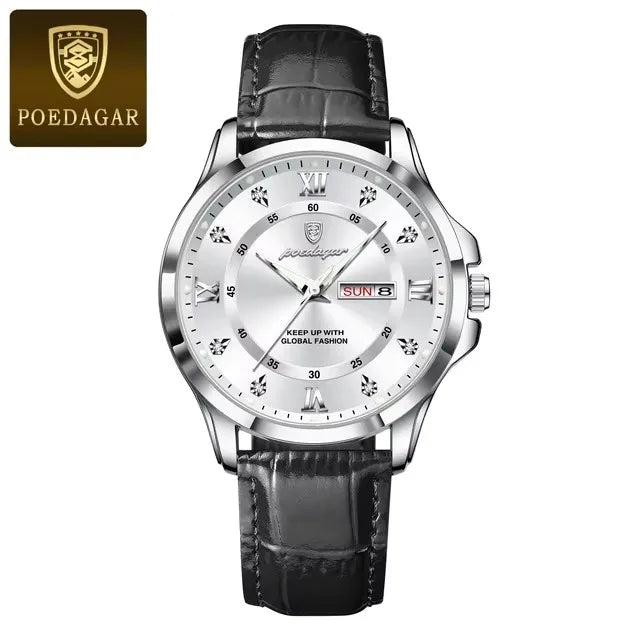 POEDAGAR 855 Watches Men Brown Genuine Leather Quartz Movement New Arrival Waterproof Luminous Casual Business Luxury Wristwatch