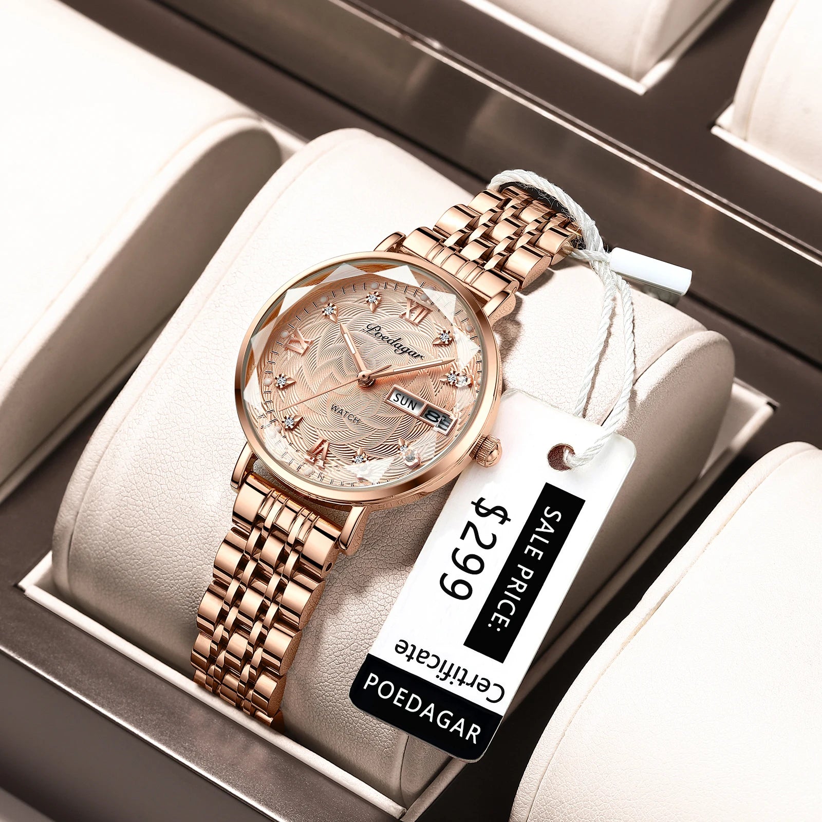 POEDAGAR 3012 Waterproof Watch Women New Luxury Bracelet Simple Rose Gold Stainless Steel Wristwatch Luminous Watches for Lady