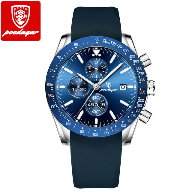 POEDAGAR 988 Top Band Men Watch Waterproof Luminous Date Chronograph Quartz Wristwatch High Quality Sport Leather Man Watches