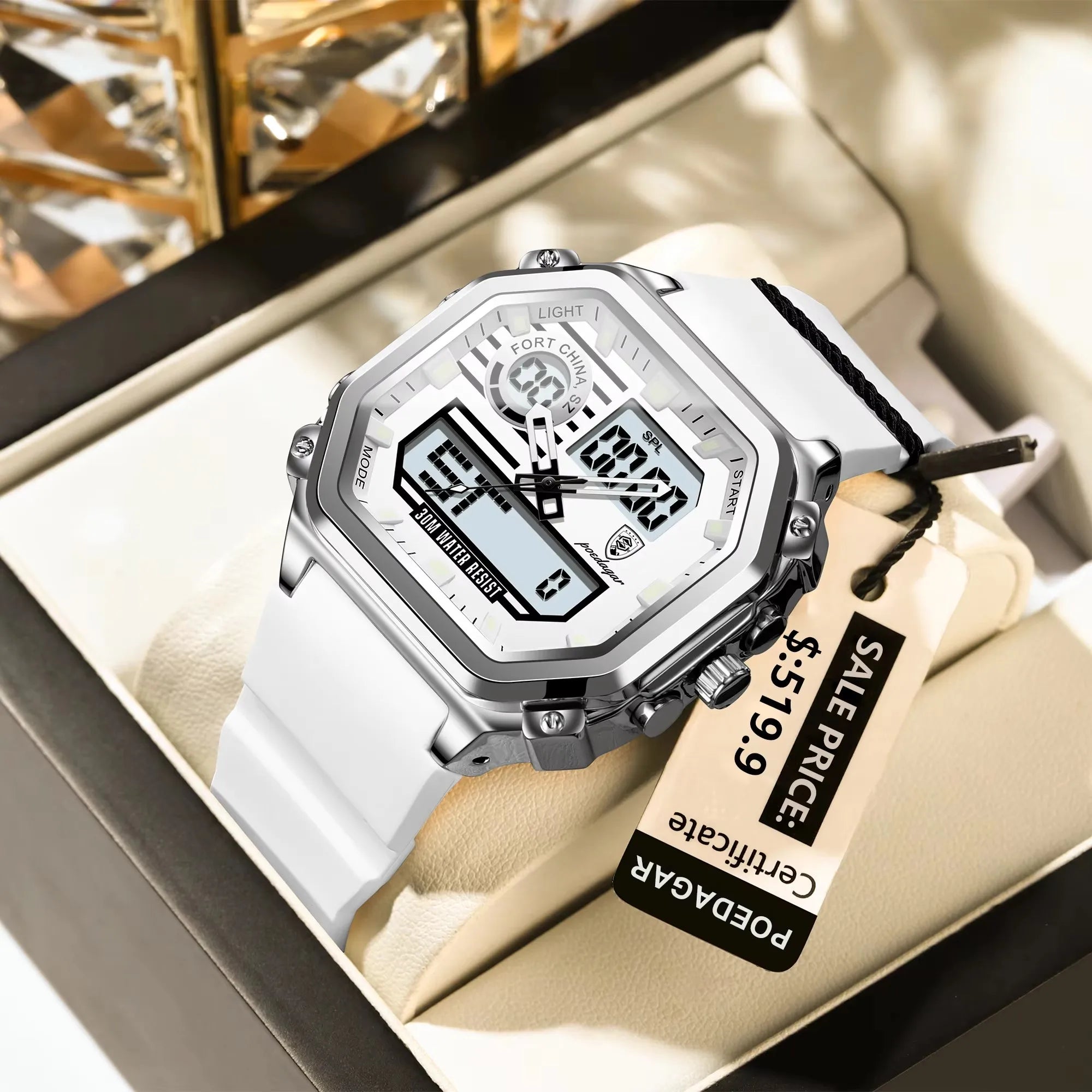 POEDAGAR 993 Silicone Strap Electronic Quartz Men's Watches Sports LED Men Watch Waterproof Luminous Week Date Square Wristwatch
