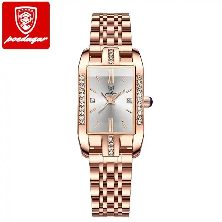 POEDAGAR 365 Woman Diamond Watch Luxury Rose Gold Rectangle Waterproof Quartz Women Watches Stainless Steel Bracelet Clock Girl