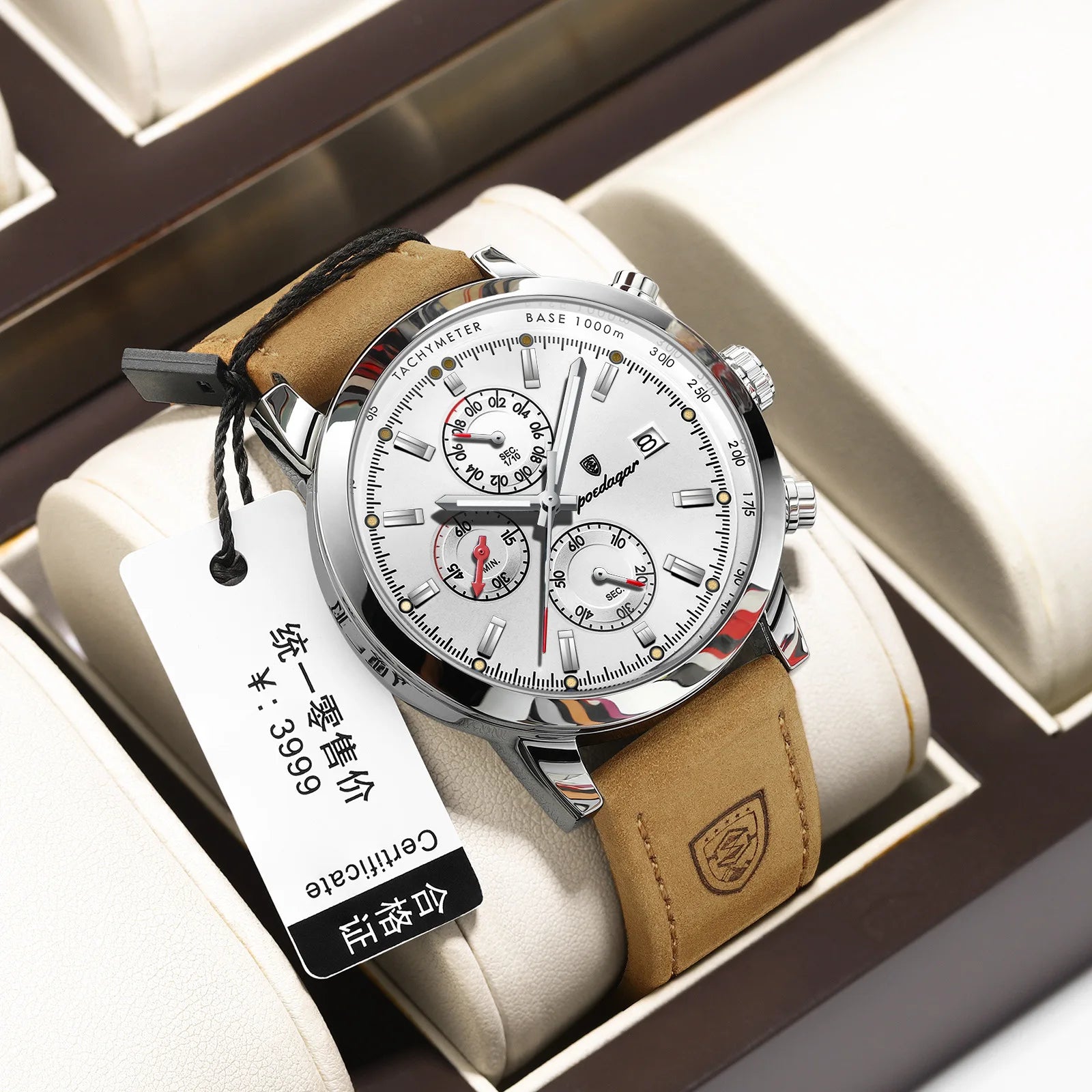 POEDAGAR 932 NewLuxury Wristwatch for Man Waterproof Luminous Chronograph Men Sports Leather Quartz Watches  Reloj