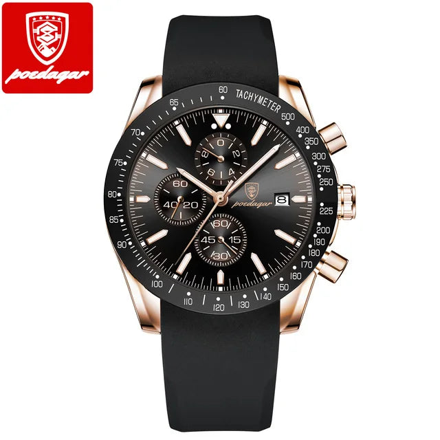 POEDAGAR 988 Top Band Men Watch Waterproof Luminous Date Chronograph Quartz Wristwatch High Quality Sport Leather Man Watches