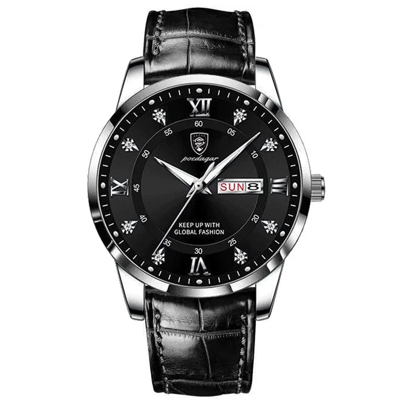 POEDAGAR 836 Men's Luxury Business Casual Simple Watch New Arrival Brown Leather Waterproof Luminous Japan Alloy Sport Fashion