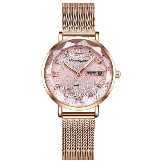 POEDAGAR 3012 Waterproof Watch Women New Luxury Bracelet Simple Rose Gold Stainless Steel Wristwatch Luminous Watches for Lady