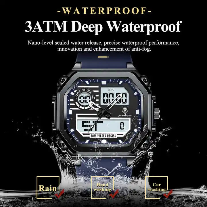 POEDAGAR 993 New Men's Quartz Watch Multi Functional Sports Waterproof Dual Display LED Night Light Leisure Electronic Watches