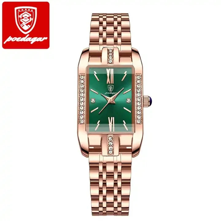 POEDAGAR 365 Woman Diamond Watch Luxury Rose Gold Rectangle Waterproof Quartz Women Watches Stainless Steel Bracelet Clock Girl