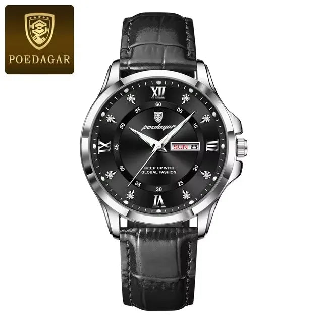 POEDAGAR 855 Watches Men Brown Genuine Leather Quartz Movement New Arrival Waterproof Luminous Casual Business Luxury Wristwatch