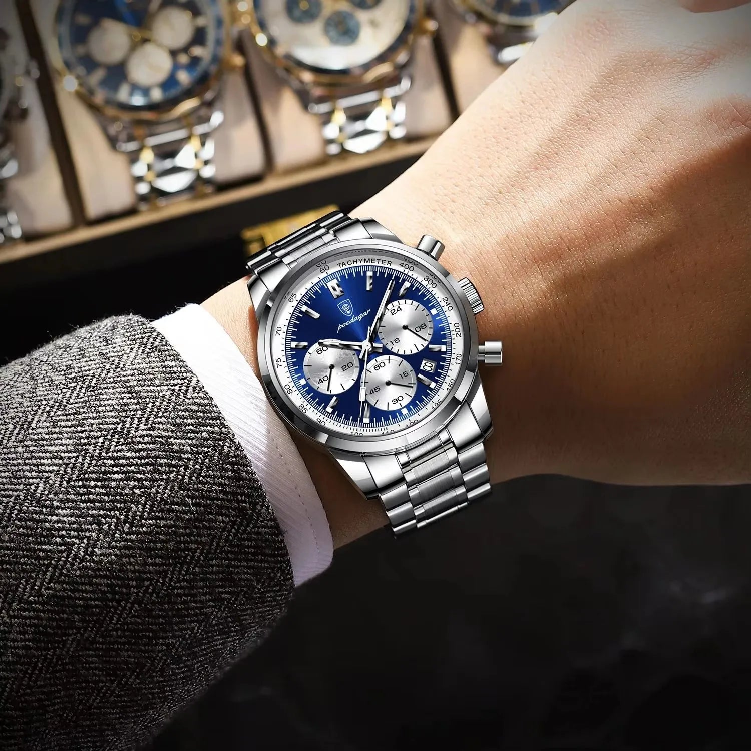 POEDAGAR 921 New Luxury Men Watch Waterproof Luminous Chronograph Date Stainless Steel Watch for Men Quartz Men's Watches Reloj