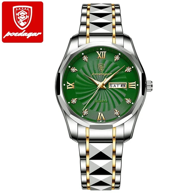 POEDAGAR 818 Men Watch Top Luxury Blue Dial Business Quartz Mens Watches Full Steel Waterproof Luminous Date Men's Wristwatch
