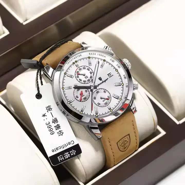 POEDAGAR 932 NewLuxury Wristwatch for Man Waterproof Luminous Chronograph Men Sports Leather Quartz Watches  Reloj