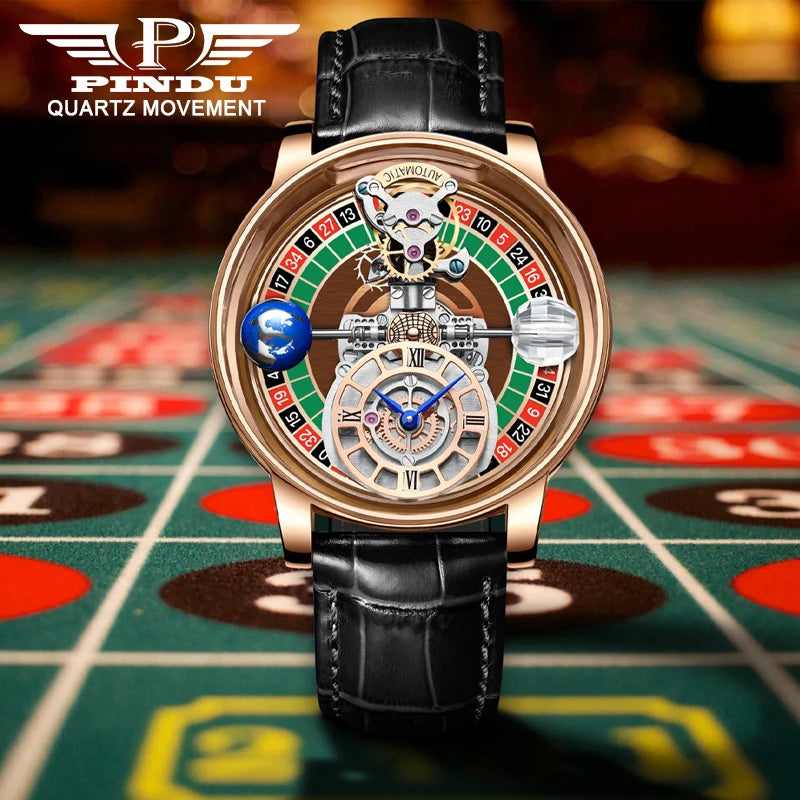 PINDU Design NEW Stainless steel Quartz Watch Men Celestial Gaming Disk Dial Top Brand Luxury Sapphire Glass Waterproof Watch
