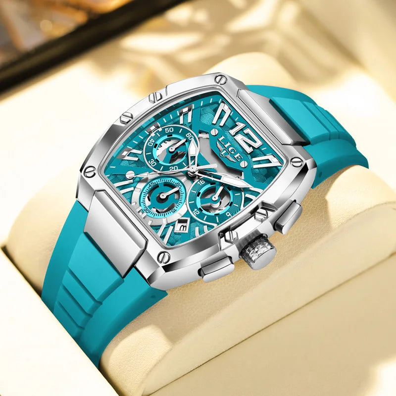 LIGE Sports Man Watch Tonnea Hollow Design Quartz Men Wristwatches Chronograph Waterproof Luminous Silicone Strap Watches Male