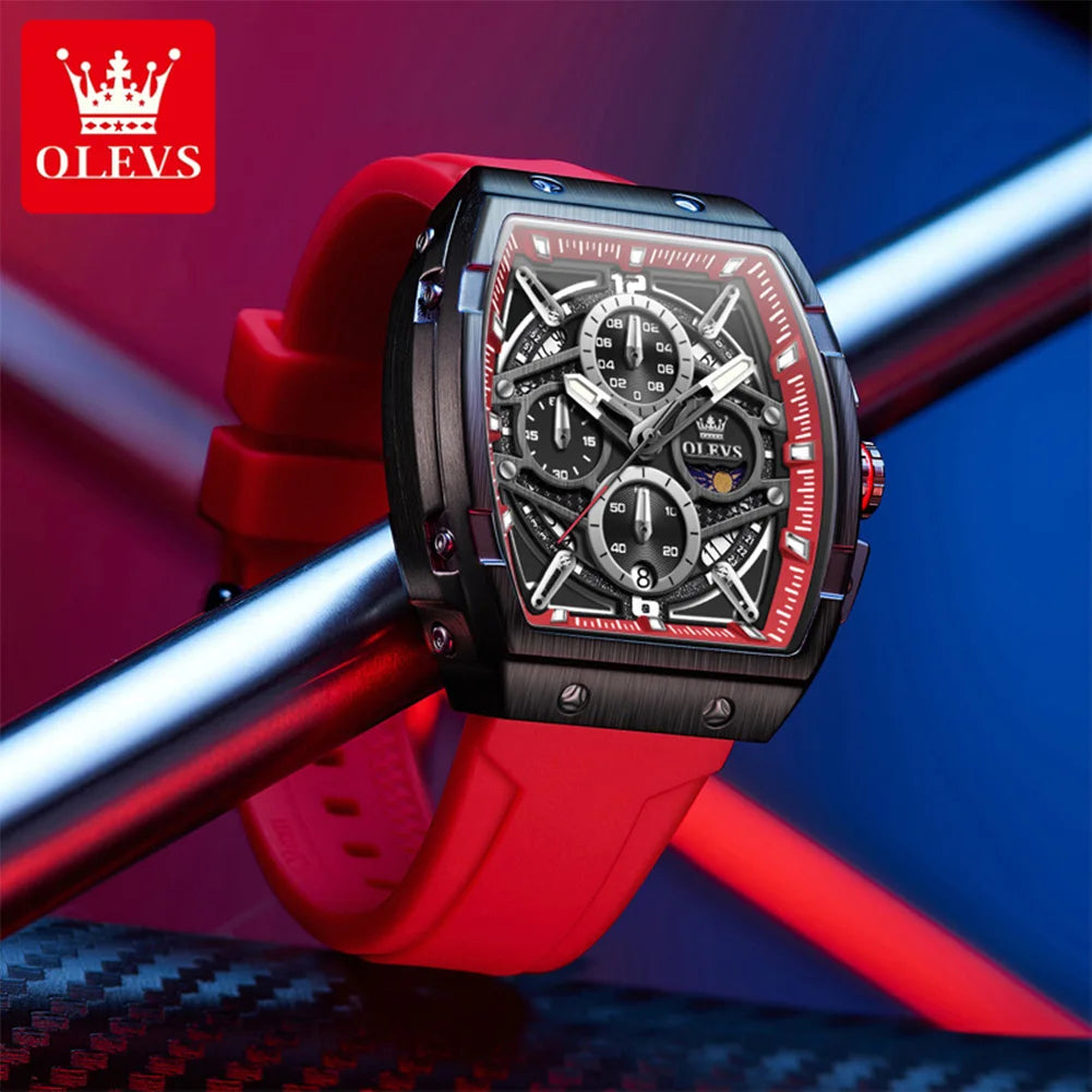 OLEVS 2975 New Mens Watch Quartz Watch ﻿Multifunctional Chronograph Waterproof Luminous Watches Moon Phase Silicone Strap Reloj
