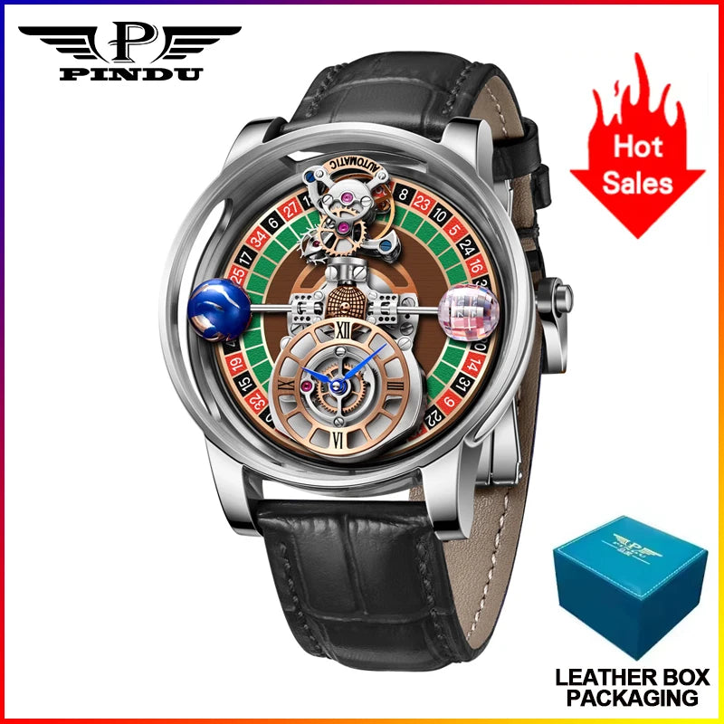 PINDU Design NEW Stainless steel Quartz Watch Men Celestial Gaming Disk Dial Top Brand Luxury Sapphire Glass Waterproof Watch