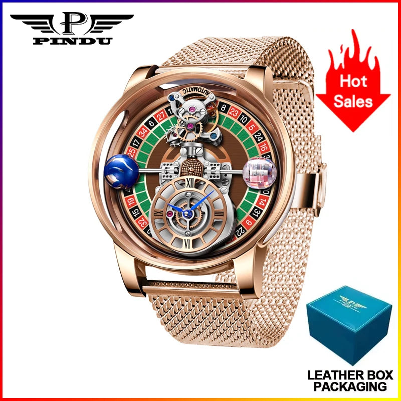PINDU Design NEW Stainless steel Quartz Watch Men Celestial Gaming Disk Dial Top Brand Luxury Sapphire Glass Waterproof Watch