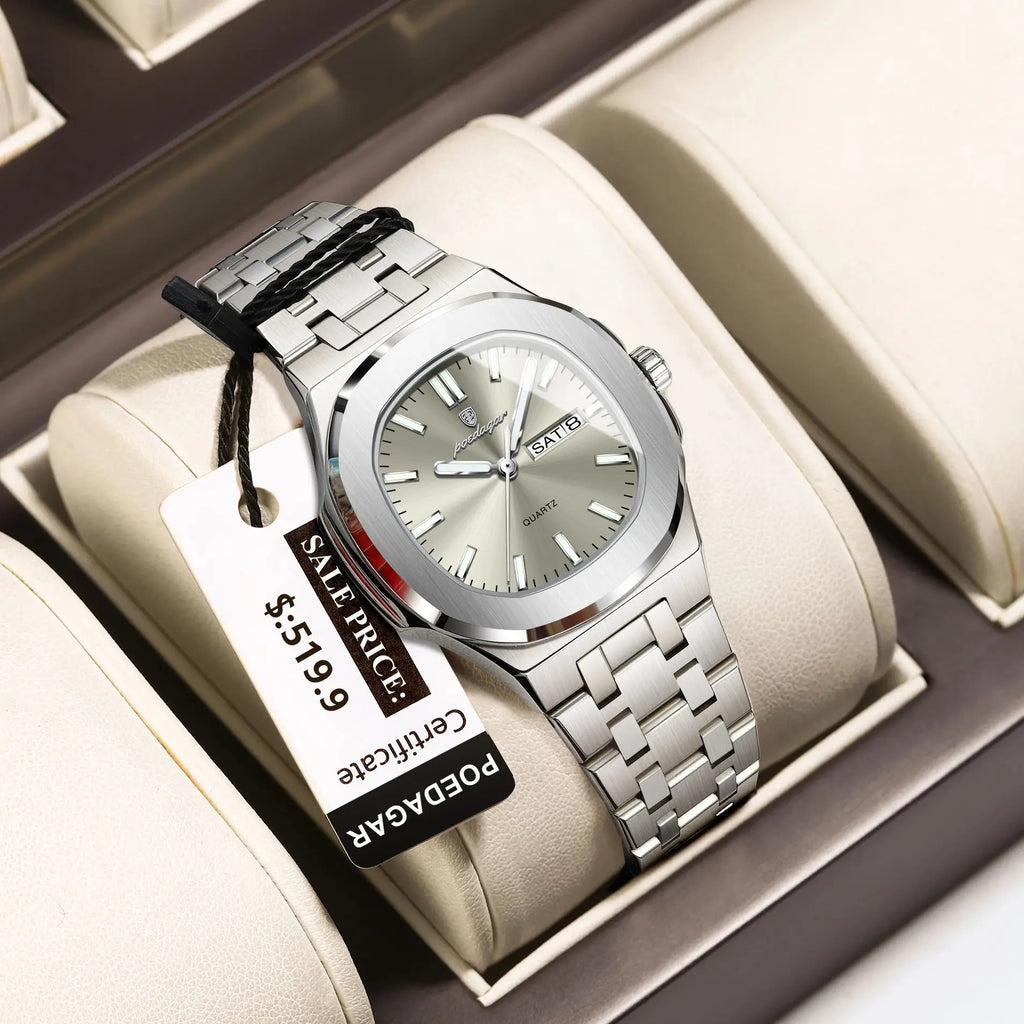 POEDAGAR Top Original Watch For Woman Luminous Date Week Square Ladies Watch Stainless Steel Quartz Women's Watches Female Reloj