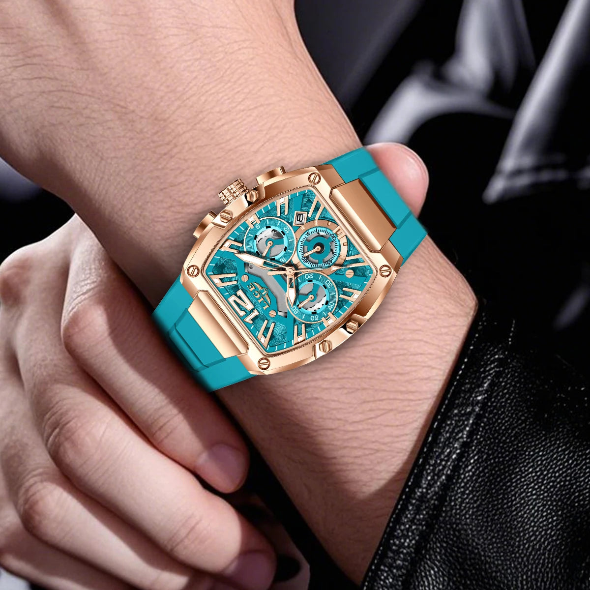 LIGE Sports Man Watch Tonnea Hollow Design Quartz Men Wristwatches Chronograph Waterproof Luminous Silicone Strap Watches Male