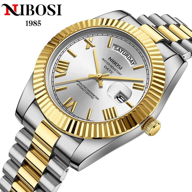 NIBOSI Brand Original Stainless Steel Quartz Watches For Men Luxury Date Display Luminous Fashion Men's Watch relogios masculino