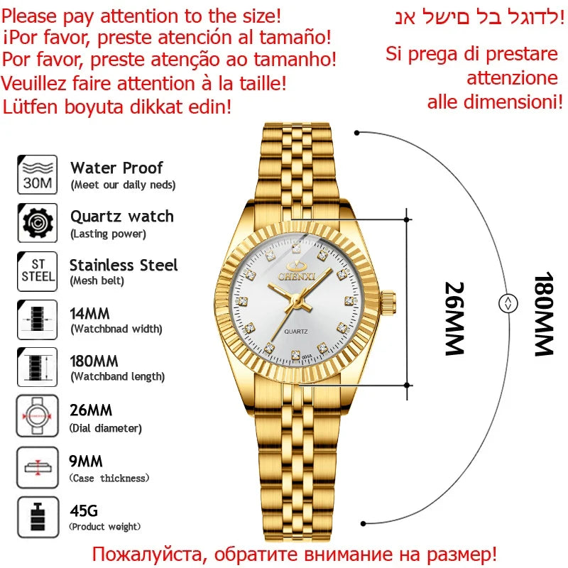 CHENXI Super Hot Sale Luxury Women's Watch Quartz Golden Stainless Steel Small Dial Charm Dress Trendy Wristwatch for Fashion La