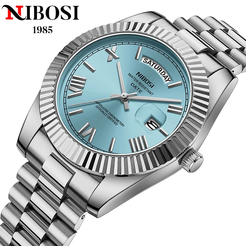 NIBOSI Brand Original Stainless Steel Quartz Watches For Men Luxury Date Display Luminous Fashion Men's Watch relogios masculino