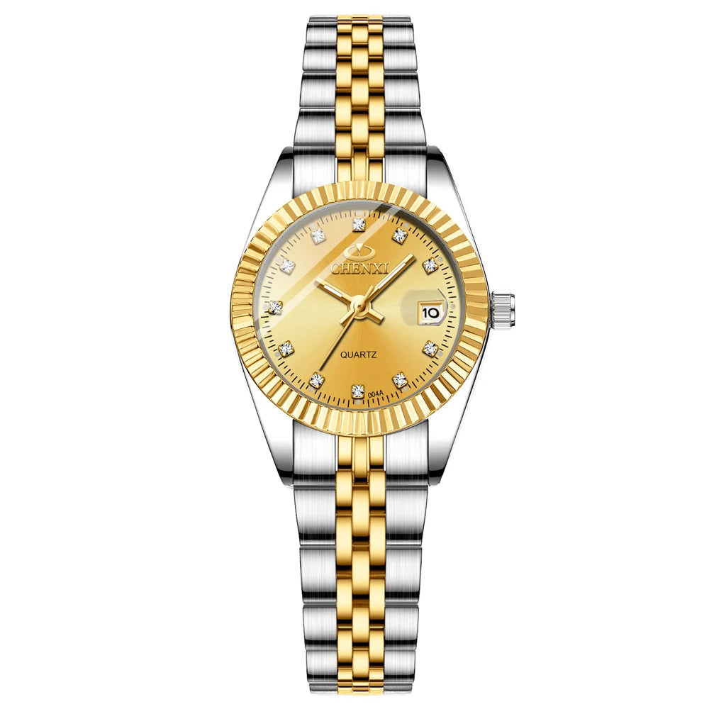 CHENXI Super Hot Sale Luxury Women's Watch Quartz Golden Stainless Steel Small Dial Charm Dress Trendy Wristwatch for Fashion La