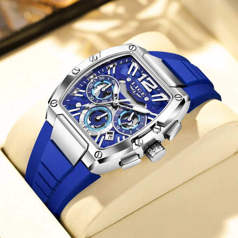 LIGE Sports Man Watch Tonnea Hollow Design Quartz Men Wristwatches Chronograph Waterproof Luminous Silicone Strap Watches Male