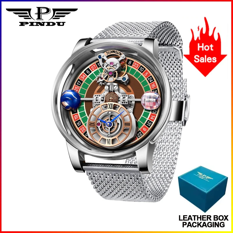 PINDU Design NEW Stainless steel Quartz Watch Men Celestial Gaming Disk Dial Top Brand Luxury Sapphire Glass Waterproof Watch